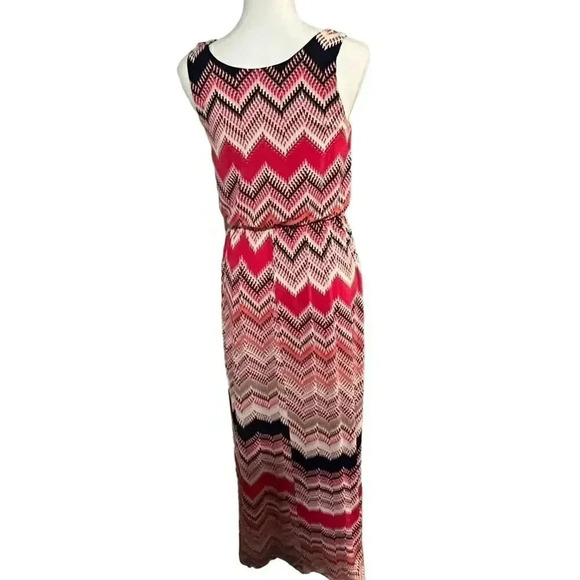 Three Pink Hearts Trixxi size M chevron maci dress EUC I. Warm colors - Picture 2 of 5